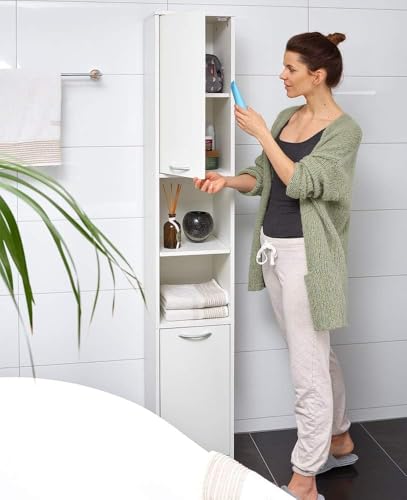 CASARIA® Naples Tall Bathroom Storage Cabinet | Slim Freestanding Bathroom Cupboard with 6 Adjustable Shelves | Narrow White Bathroom Storage Unit for Small Spaces, Hallway or Kitchen 180x30x30cm - Image 2
