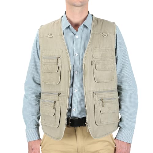 Image of Men's Stone Washed Denim Multi-pocketed Fishing Work Outerwear Vest