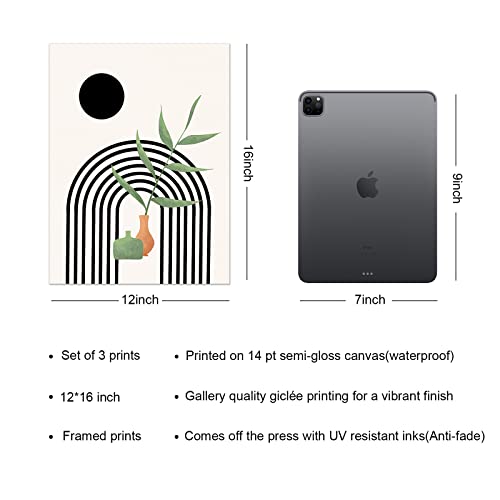 Gisipameis Framed Boho Wall Art Set Of 3, Mid Century Modern Decor, Minimalist Black Beige Botanical Boho Bathroom Decor Wall Art 12" X 16" Canvas Prints Ready To Hang For Bedroom Living Room #TOP2