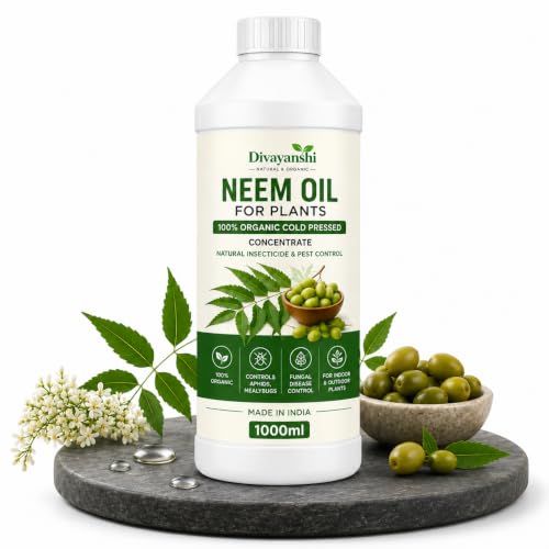 Image of Divayanshi Neem Oil for Plants | 100% Organic Cold Pressed Concentrate | Natural Insecticide & Pest Control Spray for Indoor & Outdoor Plants | Controls Aphids, Mealybugs & Fungal Issues-1000ml