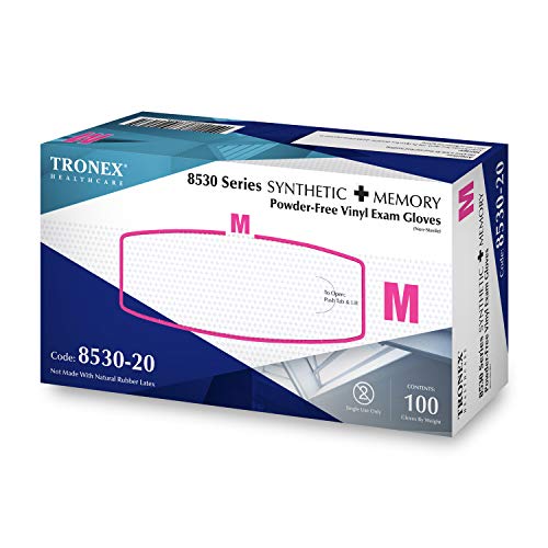 Tronex- Vinyl Exam Synthetic Memory Exam Glove, White (Medium)