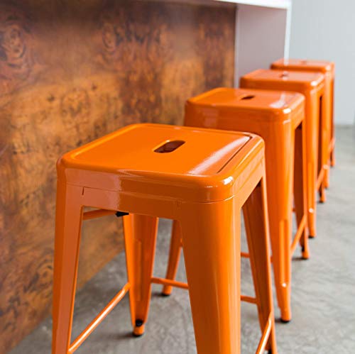 Urbanmod 24 Inches Metal Barstool Set Of 4 – Counter Height Backless Bar Stool For Kitchen Island, Breakfast, Outdoors, Pub, Restaurant, Home, Patio – Stackable Heavy Duty Modern & Industrial (Orange) #TOP2