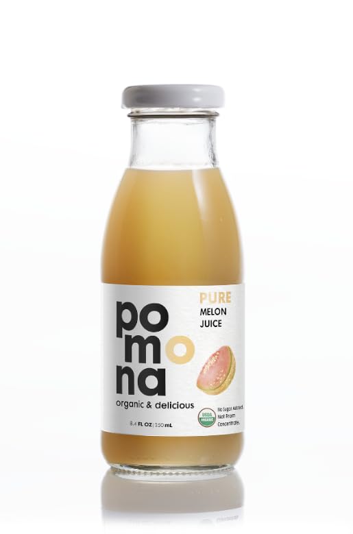Image of Pomona Organic Juices Pure Melon Juice, Cold Pressed Organic Juice, Non-GMO, No Sugar Added, Not from Concentrate, Gluten Free, Kosher Certified, Preservative Free, 8.4 Ounce (Pack of 12)
