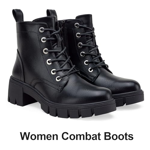 Vepose Women's 9626 Combat Ankle Boots, Lace-up Platform Chunky Heel Booties with Side Zipper3
