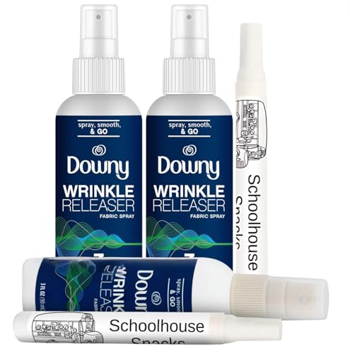 Downy Wrinkle Releaser Spray with Two Laundry Stain Remover Pen, Cruise Ship Essentials, Travel Size Toiletries for Easy Packing and Convenience bundle by Schoolhouse Snacks