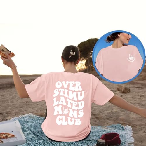 Image of Yuyiify Oversized Tshirts for Women Mama Overstimulated Cool Moms Club Skeleton Shirt Funny Mom Graphic Tees Top