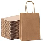 HAUSPROFI 25pcs Kraft Paper Bags for Gifts, Food & Sweets, Strong Carrier Bags with Twisted Handles for Kid Parties, Weddings, 27x21x11cm, Thicken 130gsm