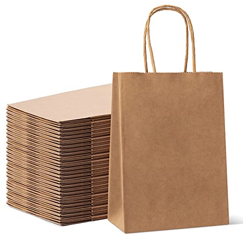HAUSPROFI 25pcs Kraft Paper Bags for Gifts Food & Sweets Strong Carrier Bags with Twisted Handles for Kid Parties Weddings 27x21x11cm Thicken 130gsm