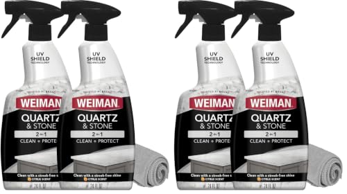 Image of Weiman Quartz Countertop Cleaner and Polish - Clean and Shine Your Countertops Islands and Stone Surfaces with UV Protection, 24 Ounce with MicroFiber Towel, 4 Pack