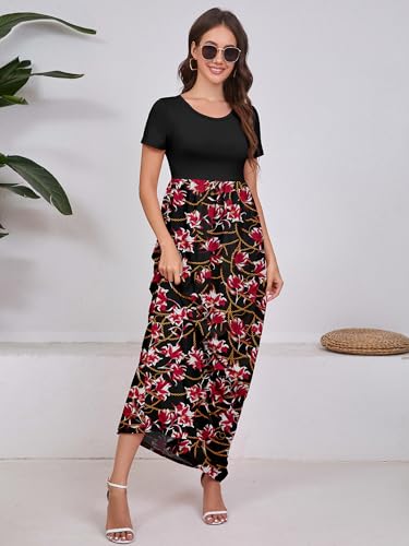Image of DEARCASE Maxi Dress for Women Short Sleeve Casual Summer Loose Plain Comfy Long Dresses with Pockets