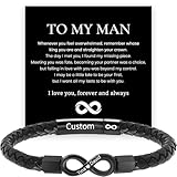 MEONFY To My Man, Personalized Dual Name Infinity Leather Bracelet, Custom Text and Symbol Stainless Steel Braided Bracelet for Men/Women, for Xmas, Birthday, Anniversary, Valentine