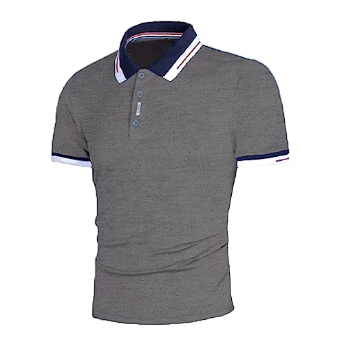Polo Shirt Men's Short Sleeve Golf Shirt Turn-Down Collar Polo Shirt Non-Iron Business Shirt Wrinkle Free Summer Shirt Slim Short Sleeve Shirt Colour Blocking Casual Shirts with Button Breathable