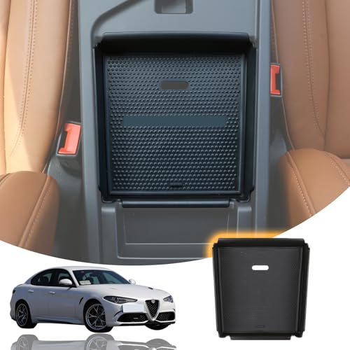 LLKUANG Armrest Storage Box Compatible with Alfa Romeo Giulia 2017 2018 2019 Accessories Car Armrest Insert Storage Box Tray Organize Armrest Box Organizer Tray with No-Slip Mat Glove Phone Box