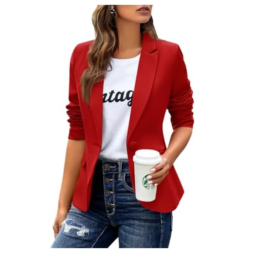 Womens Casual Blazers Long Sleeve Lapel Button Slim Work Office Blazer Jacket(Red,Large)