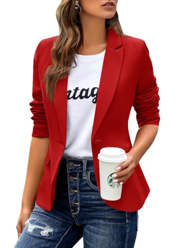 Womens Casual Blazers Long Sleeve Lapel Button Slim Work Office Blazer Jacket(Red,Small)