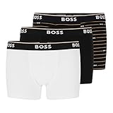 BOSS Herren Boxershorts Boxer Cotton Unterhose Shorts Trunks Power 3er Pack, Farbe:Schwarz, Größe:L, Artikel:-266 Black/White/Black Striped