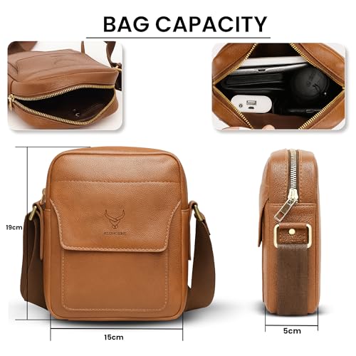 Image of REDHORNS Faux Leather Small Cross Body Sling Bag for Men & Women, 3 Zipper Pockets, Business Messenger Shoulder Bag for Travel, Outdoor, Office - 15X19X5 CM