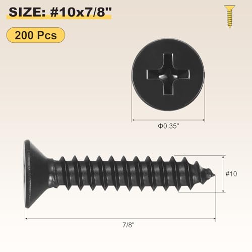 METALLIXITY 200Pcs Tornillos para Madera Phillips Avellanados #10x7/8 Negro miniatura 2