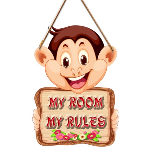 Image of Generic PNF My Room My Rules Quote Wall art & Door Hanging Frame For Kitchen, Dining, restaurants Decor | Walland home Decor for Living Room | Room Decor Wall Decor Items For Bedroom | (Wooden, 11x9 Inch,Brown)-11-1, Medium (PNF-WALLHANGING-1)
