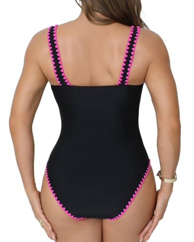 Women's One Piece Swimsuit Slimming Tummy Control Shell Stitched Bathing Suit High Cut Scoop Neck Swimwear2