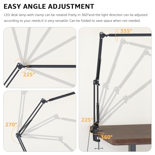 Image of Upgrade Swing Arm LED Desk Lamp with Clamp, 80 LED Beads, 5 Color Modes & 11 Brightness Levels, 360 Adjustable Arm, Eye-Caring Light CRI95, Timer & Memory Function, for Office, Study, Crafting