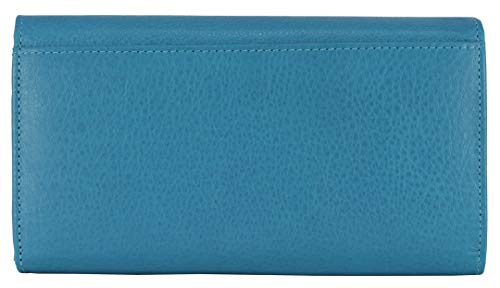 Image of Women's Top Grain Leather Wallet, RFID Blocking Bifold clutch, 17 Card Slots, Zip Pocket Organizer, Elegant Gift for Women - Birthday, Valentine, Anniversary - TURQUOISE