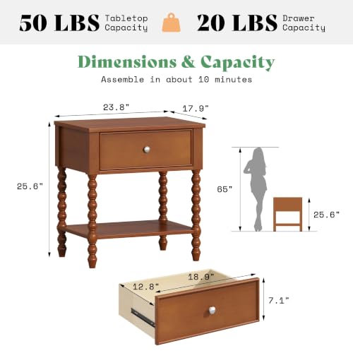 Image of AMERLIFE Solid Wood Night Stand Set of 2, Midcentury Brown Side Table