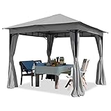 ALLES DABEI: Massives Stahl-Gestänge mit Klicksystem. 180g/m² Polyester Dachplane. 4 Seitenteile inkl. Ringe zum Aufhängen. 8 Betonanker zur sicheren Befestigung im Fundament. Montagewerkzeug. Leicht verständliche Aufbauanleitung.