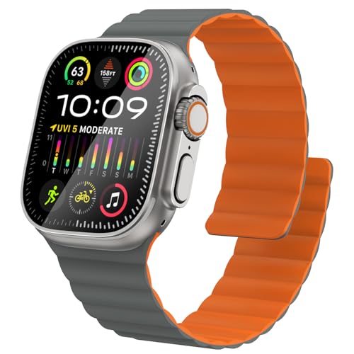 FULLIFE for Apple Watch Band for Apple Watch Ultra Band Apple Watch Ultra 2 49mm for Men Women, Silicone Magnetic Bands Sport Solo Loop for Series 9/8/SE2/7/6/SE/5/4 45mm 44mm 42mm Contrast Color