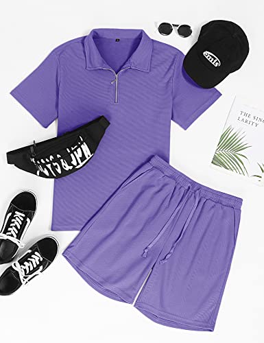 Babioboa Men's Short Sleeve Polo Shirt & Shorts set Summer Two Piece Outfits 3 Pockets zip Tracksuit Casual Athletic Sports2