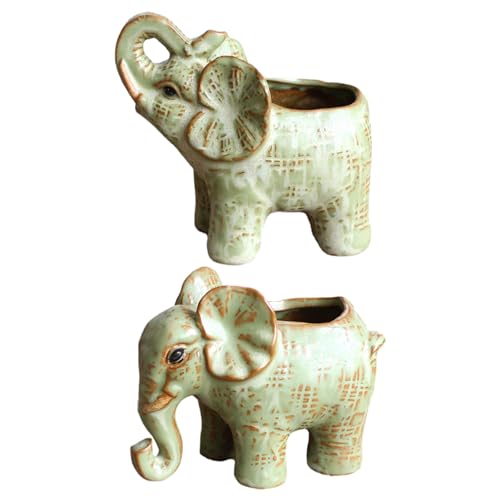 Imtrub Macetas de Elefante - 2 Piezas de Elefante - Maceta para Plantas suculentas, Maceta de cerámica para Escritorio, Ventana, decoración, jarrón, Maceta para Plantas