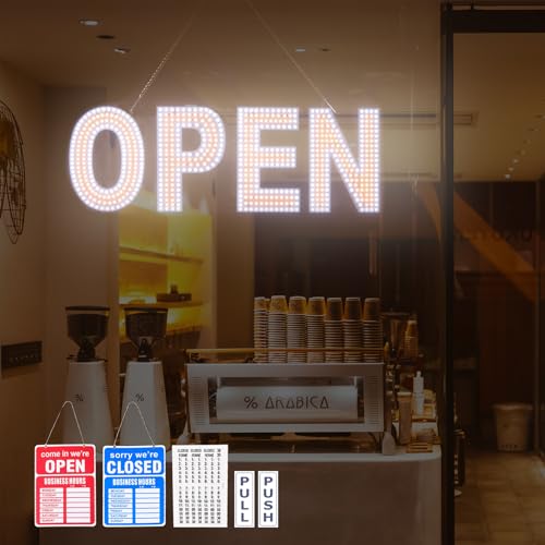 Image of Open Sign for Business, 30 inchx10 inch Dimmable Large LED Open Signs with Hanging Installation for Cafes Store Restaurant Office Bar Pubs Hotel Salon (Warm White)