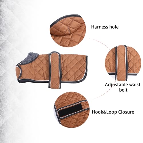 Geyecete - Warmer wintermantel für dackel Hunde,Hunde Winterjacken mit plüschfutter,Outdoor jacken mit verstellbaren gürtel und Kabelbaumloch,für mittelgroße und Kleiner dackel-Braun-M