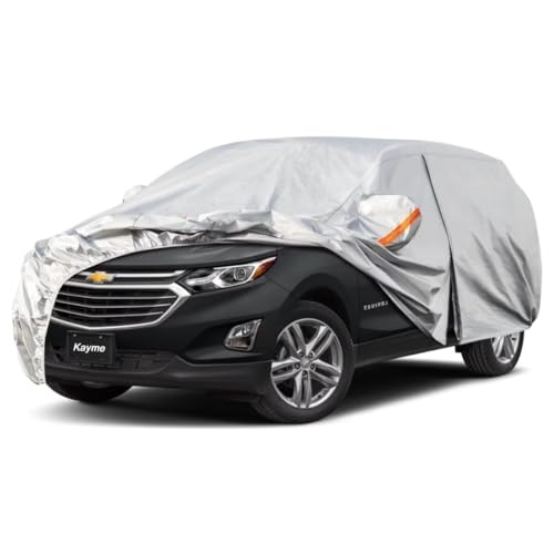 Kayme SUV Car Cover Fit for Chevrolet Equinox (2005-2025) Automobiles All Weather Waterproof, Outdoor Cover Sun Rain Protection, with Lock and Zipper Door.Silver Silver Custom Fit Chevrolet