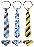 Enlision 3pcs Boys Pre-Tied Neckties & Pocket Square Set Neck Strap Tie for Kids
