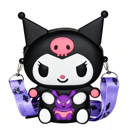 Kawaii Mini Crossbody Handbag with Adjustable Shoulder Strap Zipper Cute Mini Anime Coin Wallet Purse Shoulder Bag Coin Pouch Accessories Money Bag for Birthday Gifts - Black