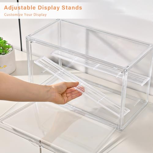 Image of Freebat Clear Acrylic Display Case for Collectibles - 3-Tier Adjustable Figure Display with Magnetic Door & Removable Shelves,Stackable Dispaly box for Figures - 2 Pack