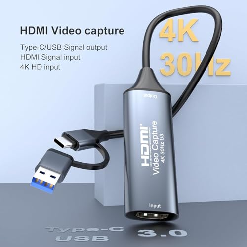 Image of 4K 60Hz Output HDMI Video Capture Card, USB 3.0 Capture Device, HDMI to USB A /USB C for Live Streaming, Recording, OBS, Gaming, PC /Mac /Android