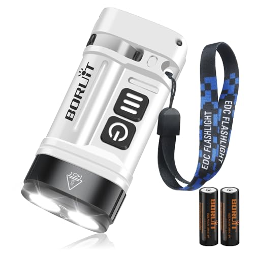BORUIT U10 Mini Torcia LED Potente EDC con Clip, Torcia Tascabile Portachiavi con LED Bianchi e RGB, Magnetica, a Pile o Ricaricabile, Impermeabile IPX4 per Campeggio ed Emergenze