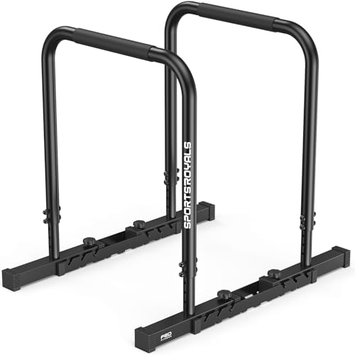Sportsroyals Dip Barren Testsieger 400 kg Tragkraft Dip Stange & Dip Bar Doppel Sicherung Funktionaler Stabiler Dip Bar Höhenverstellbar 81-96 cm Tragbar für Heimgym&Calisthenics Equipment