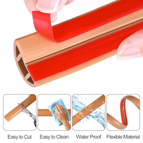 Image of MYFAMIREA 3.3FT Floor Cord Cover for Wire Self Adhesive Cable Cavity Management PVC Extension Cord Hider Power Floor Wire Protector Cover Prevent Cable Trip for Office Home Outdoor (Brown Wood 1.18'')
