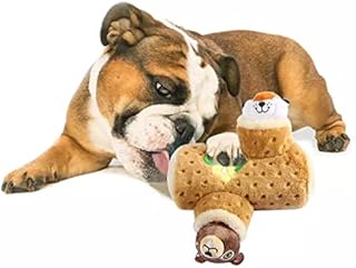 ALL FOR PAWS Squeak Dog Toys, Hide and Seek Puzzle Interactive Dog Toys, Dog Squeaky Plush Toys Dog Tree Trunk Burrow with Squirrel and Fox Toy Chew Toys for Puppy