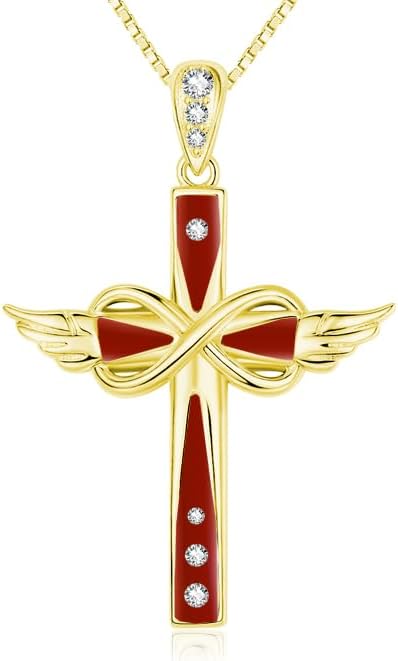 Infinity Cross Necklace for Women,Angel Necklace Anniversary Birthday Gifts for Wife Her Mom,14K Gold/18K White Gold Womens Jewelry Christian Gifts with Diamond Birthstone Pendant Necklaces