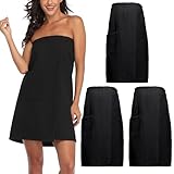 PENGEE 3 Pcs Towel Wrap for Women Lightweight Waffle Spa Bathrobe Cover Up Bath Shower Wraps with Adjustable Closure, Black L/XL
