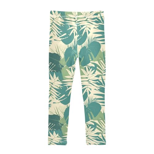 Tropical Palm Leaves Fern Leaf Emerald Kids Girl's Basic Leggings Casual High Waisted Yoga Pants Exercise2