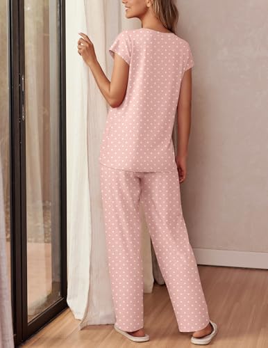 Image of Ekouaer Womens Pajama Sets Cap Sleeve Sleepwear Tops and Long Pants Comfy Pjs 2 Piece Lounge Set with Pockets S-XXL