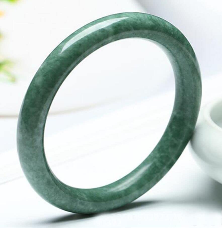 2.35in Natural green Jade stone Bangle green round bar handmade jade bracelet for women with box （59-60mm4