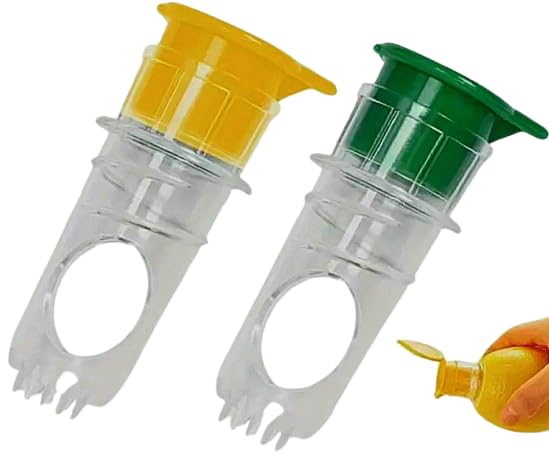 Exprimidor de limón, 2 unidades, extractor manual de jugo de lima transparente con tapa con filtro integrado, prensa portátil compacta de plástico naranja cítricos para cócteles, prensa de limón de 2
