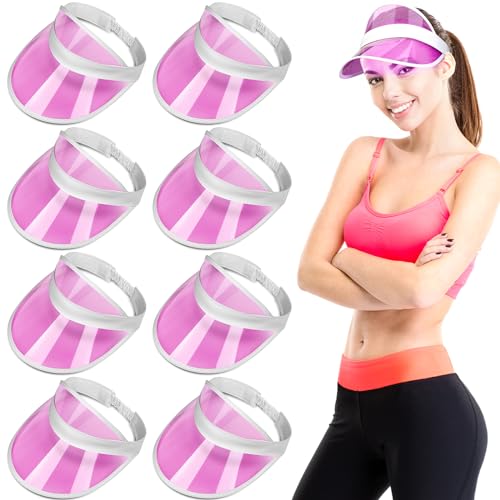 Tarpop 8 Pack Pink Visors for Women Plastic Pink Poker Sun Visors Hats Bulk Ladies Golf Sunhat Clear UV Protection Cap for Sports Outdoor Activities