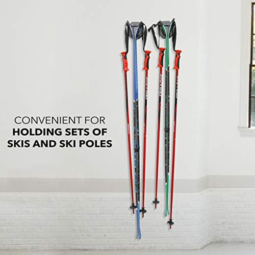 Ski Wall Mounted Rack, Holds 2 Pairs Of Skis & Skiing Poles Or Snowboard, For Home And Garage Storage, Wall Mounted, Heavy Duty, Rubber-Coated Hook, Set Of 2 Hooks #TOP1